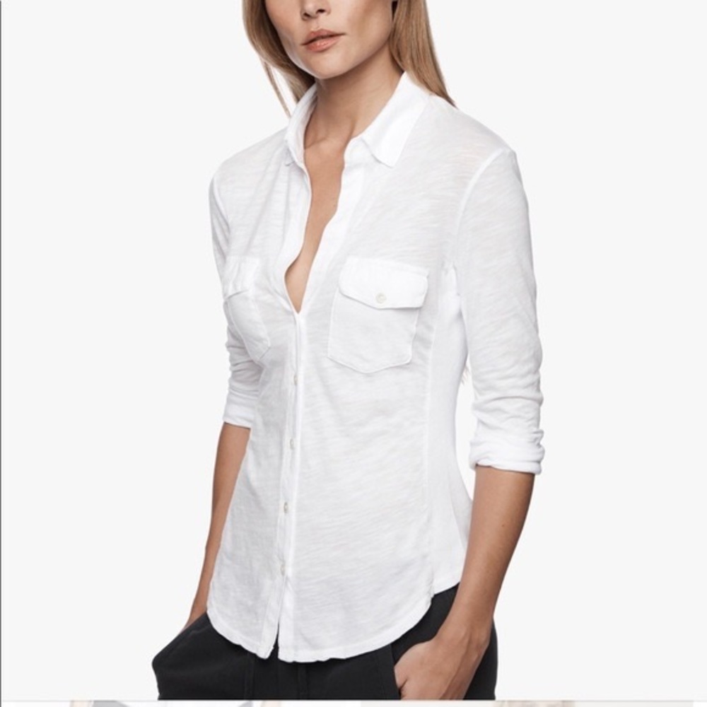 James Perse SHEER SLUB SIDE PANEL SHIRT White